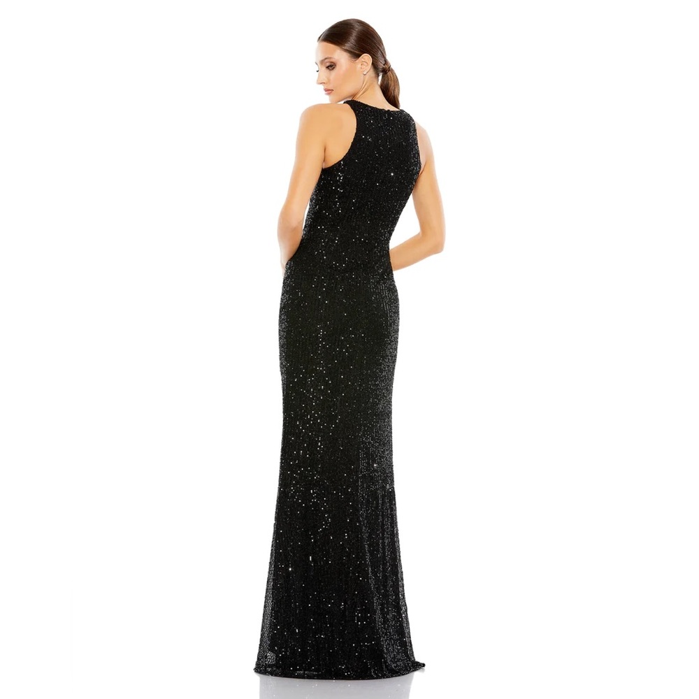 Mac Duggal SEQUINED HIGH NECK SIDE KNOT GOWN - Picture 2 of 10